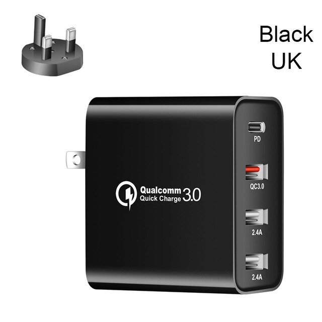 48W Schnell Ladegerät Typ C USB PD Ladegerät für Samsung iPhone XS Max Huawei iPad Pro QC 3,0 Schnelle wand Ladegerät US EU Stecker Adapter: Black UK