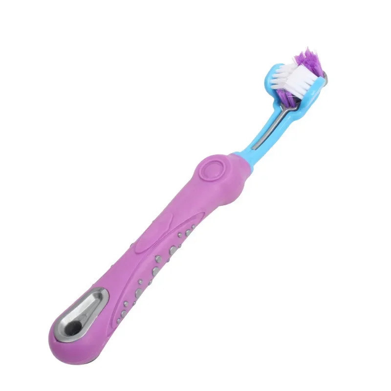 Cepillo de dientes de tres caras para mascotas, cepillo de dientes multiángulo de tres cabezales, cepillo de limpieza para perros y gatos, herramienta para el cuidado de los dientes con mal aliento Т®kıы: Marrón oscuro