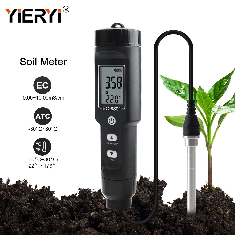 Yieryi-probador de tierra EC/TEMP, 0,00-10,00 MS/s, medidor Digital de mano para jardín, herramientas de prueba de suelo, plantas en maceta, jardinería y agricultura,
