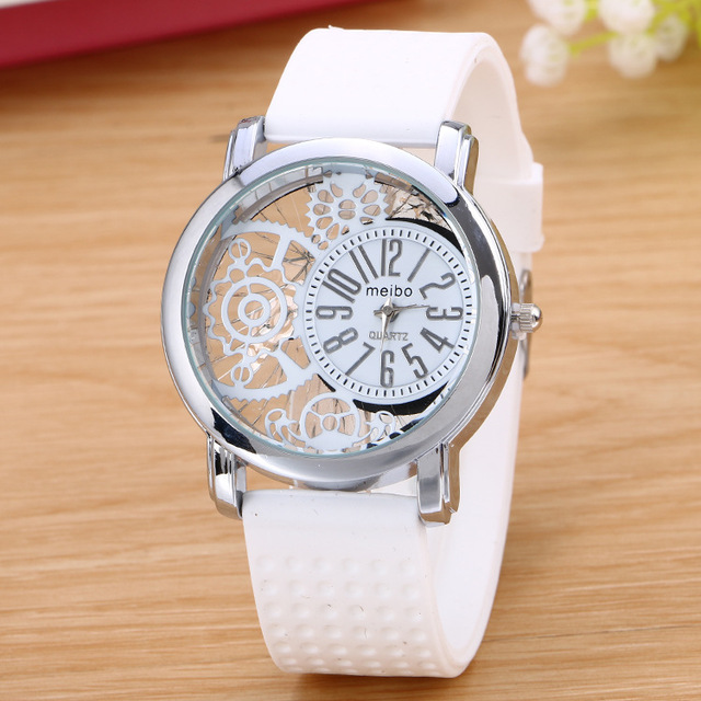 Silicone Rubber Watch Casual women's slim watches Quartz Watch Relogio Feminino Clock: white