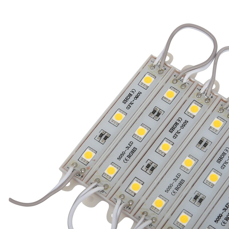 1*10 stk 5050 smd 3 led modul led strip string lys vandtæt  dc 12v varm hvid