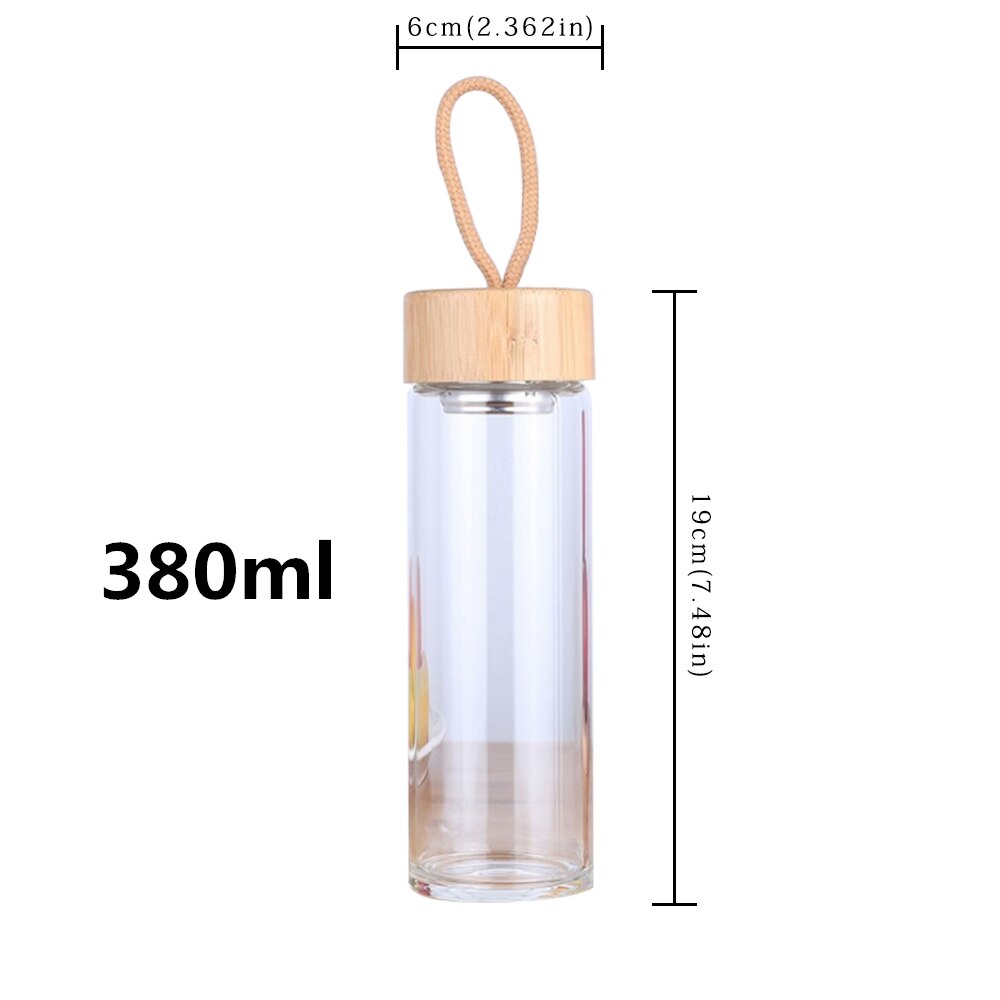 380ml 450ml Glass Water Bottles Bamboo Lid With Rope Drink Bottled For Beverages Outdoor Brief Portable Tea bottle: 380ml