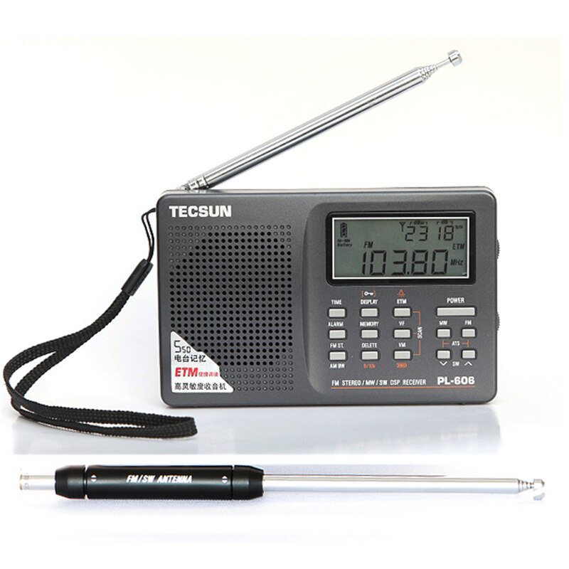 Tecsun PL-606 récepteur numérique PLL FM stéréo/LW/SW/MW DSP léger Rechargeable pour personnes âgées/étudiants: Gray