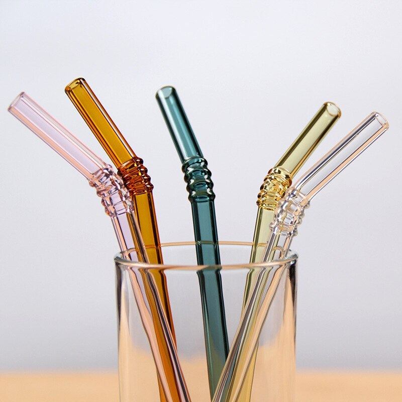 Paja de beber de vidrio paja de colores vaso pajillas de alto borosilicato resistente al calor rectas curvadas