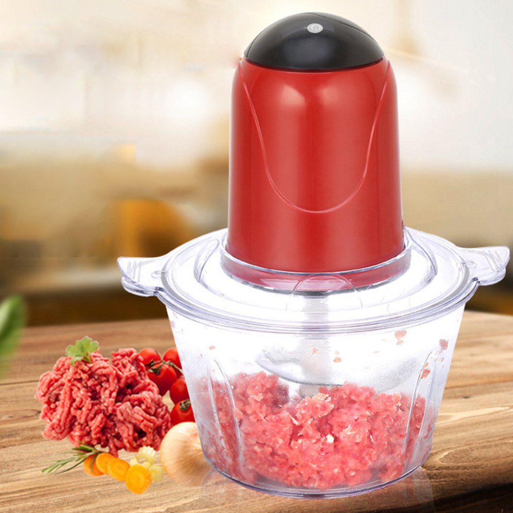 2L Automatic Powerful Multifunctional Electric Food Chopper Food Processor Electric Blender Chopper Meat Slicer Cutter: Red