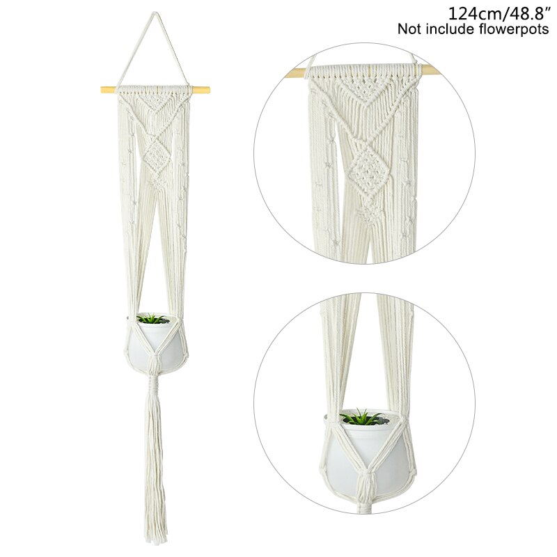 Panier suspendu pour plantes en macramé, fait à la main, Pot de fleurs, décoration murale de maison, panier suspendu de jardin: J