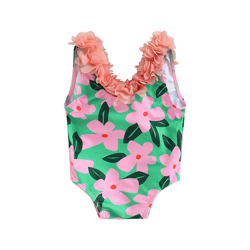 Lovely Toddler Kid Girls Flower Swimsuit Petals Decoration Floral Printed Monokini Swimwear Little Girl's Sweet Bathing Suit