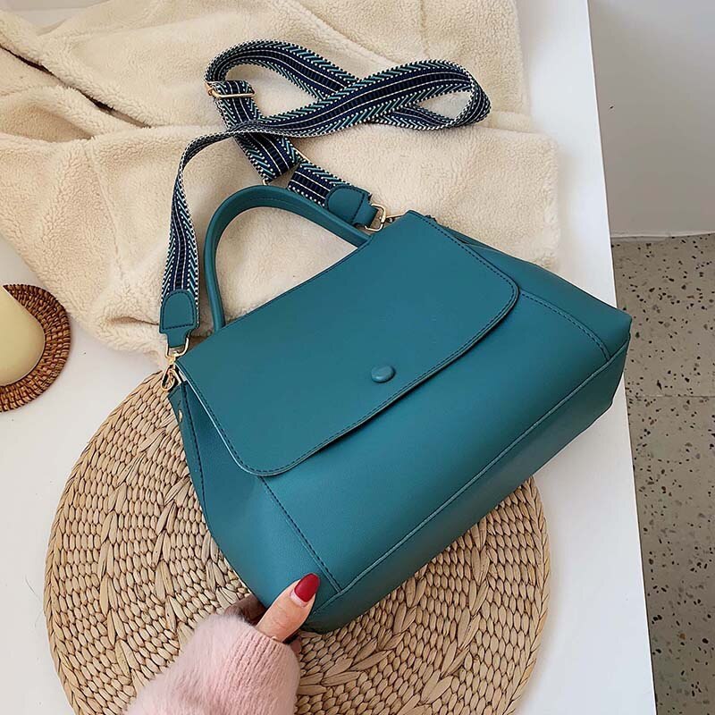 Pu leren dames handtas over de schouder messenger bag dames grote capaciteit dagelijkse casual tassen dames effen kleur crossbody tassen: Blauw