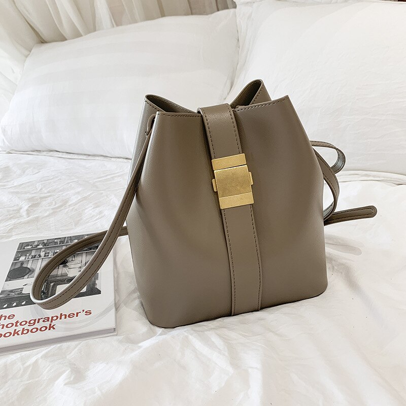Bucket Bag Women's Spring and Summer Shoulder/Crossbody Bag Simple Different Size Bags: Mud color