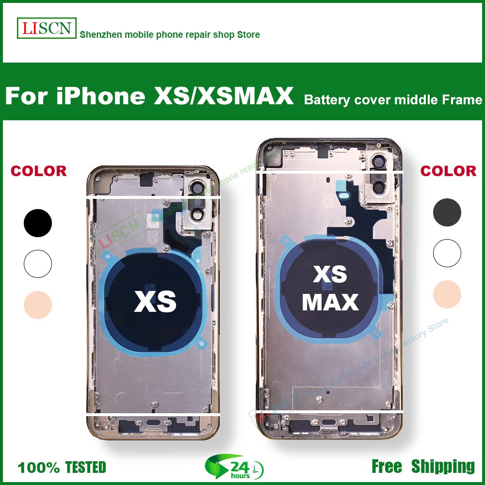 Voor Iphone Xs Xs Max Batterij Back Cover + Midden Chassis Frame + Sim Tray + Side Key Onderdelen Behuizing case Geen Flex Kabel +