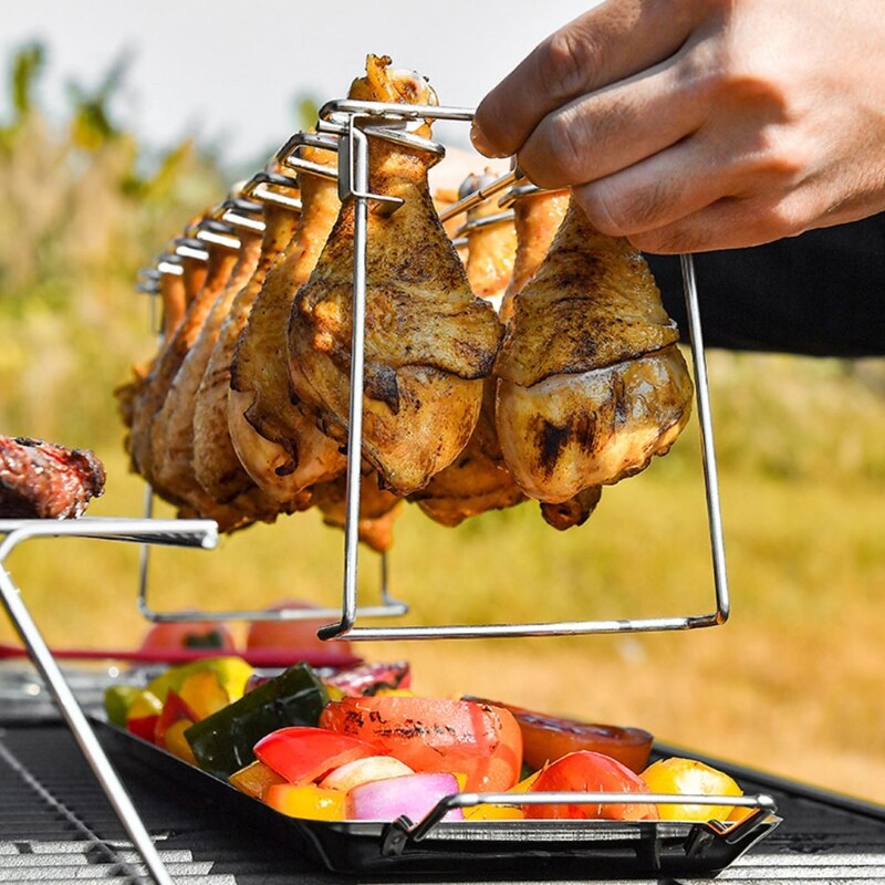 Portable Folding Camping 12 Slots Chicken Drumstick Barbecue Plate Stainless