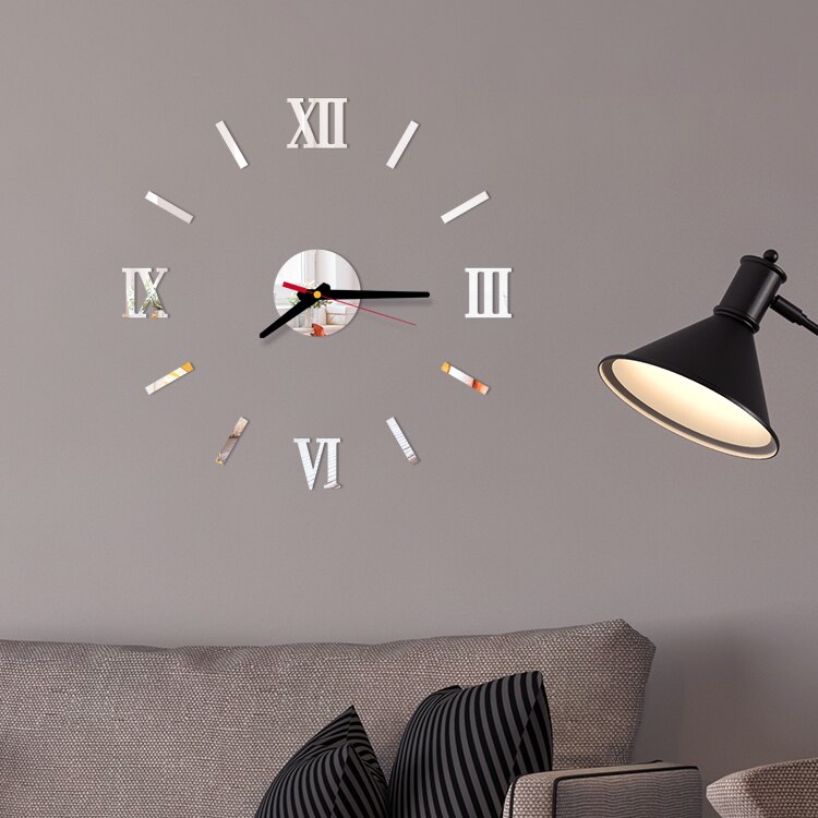 DIY Wall Clock 3D Mute Mirror Stickers Self-Adhesive For Living Room Office Decoration Modern Quartz Needle Hanging Clock