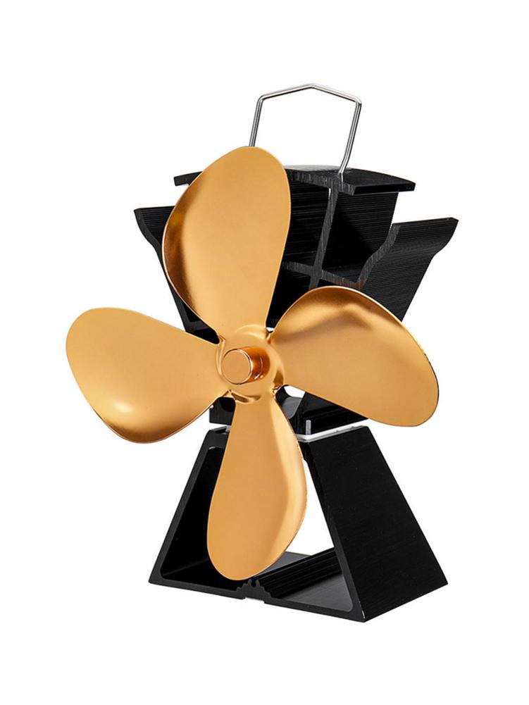 4 Blade Stove Fan - Quiet, Heat Powered Wood/Log Burner Fan - Eco Friendly Heat Circulation for Fireplaces Golden