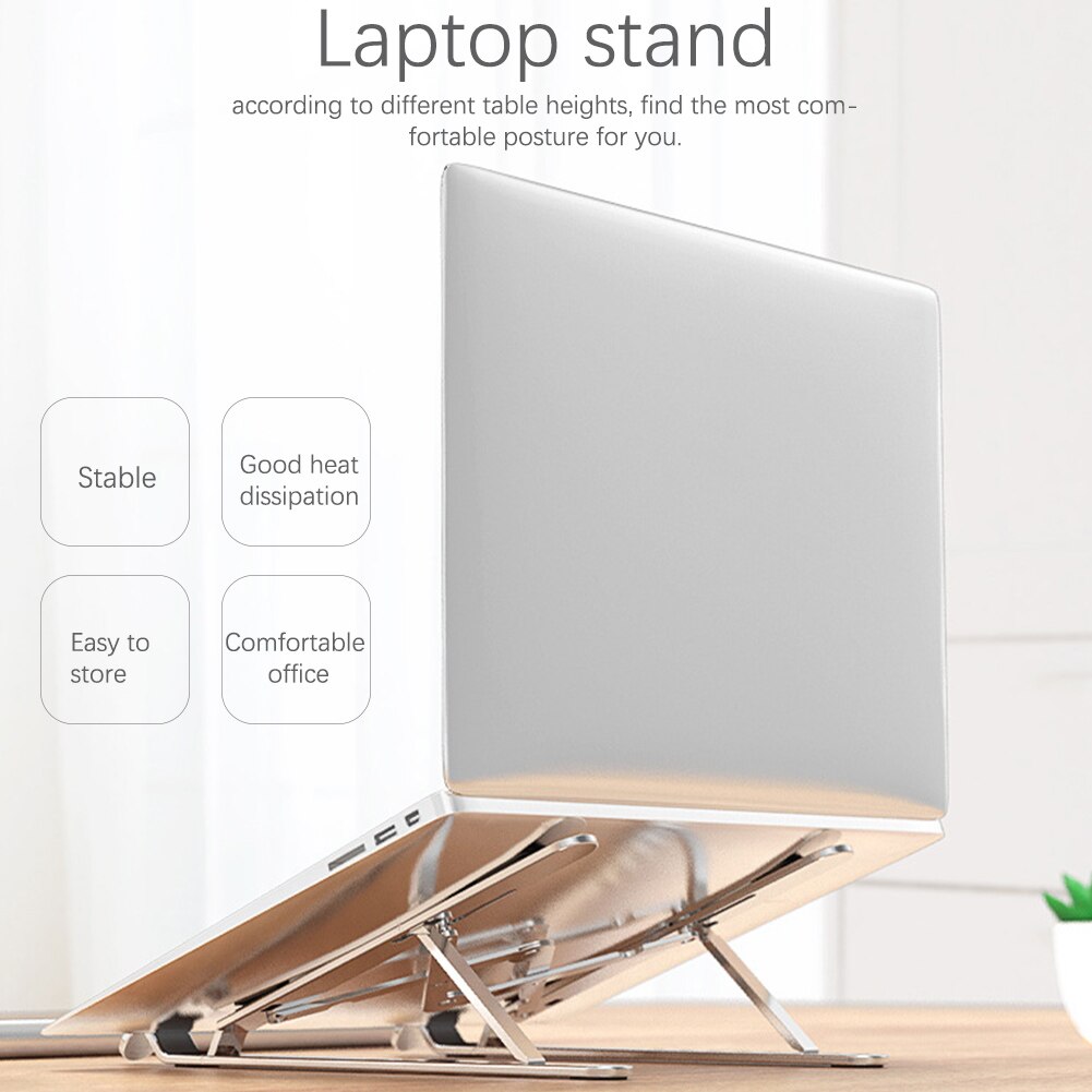 Computer Laptop Stand Riser Holder Universal Portable Adjustable Height Ventilated Cooling Aluminum Alloy Folding Office Mount