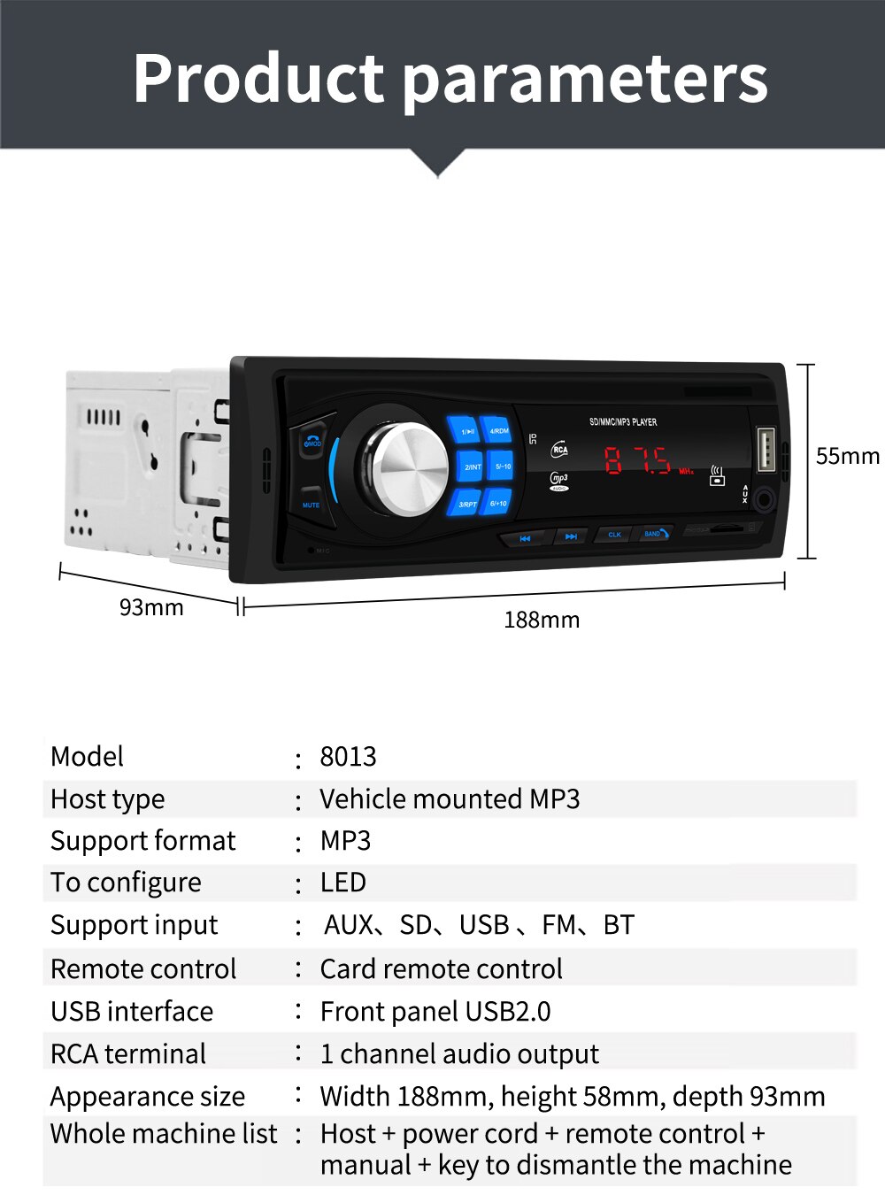 Podofo Bluetooth Autoradio 12V Auto Stereo Radio Fm Ontvanger Aux-In Ingang Sd Usb In-Dash Autoradio 1din Auto MP3 Multimedia Speler