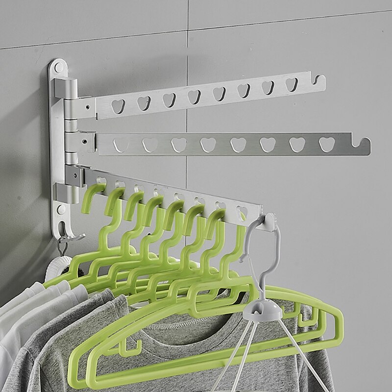 Aluminum Clothes Rack Swivel Folding Clothes Hanger Rack Balcony Drying Rack Clothes Hanger Wall Mounted Hanger: Silver