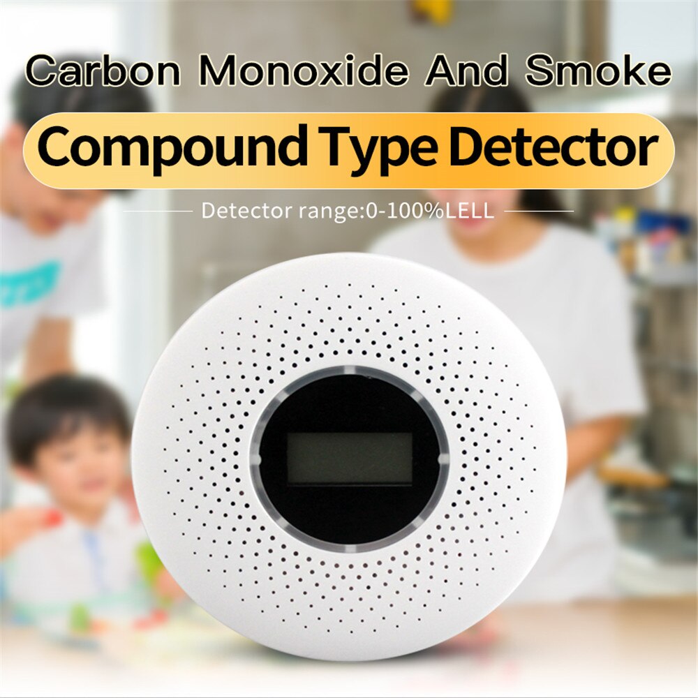 LCD Display 2 in 1 Carbon Monoxide & Smoke Combo Detector Battery Operated CO Alarm with LED Light Flashing Sound Warning