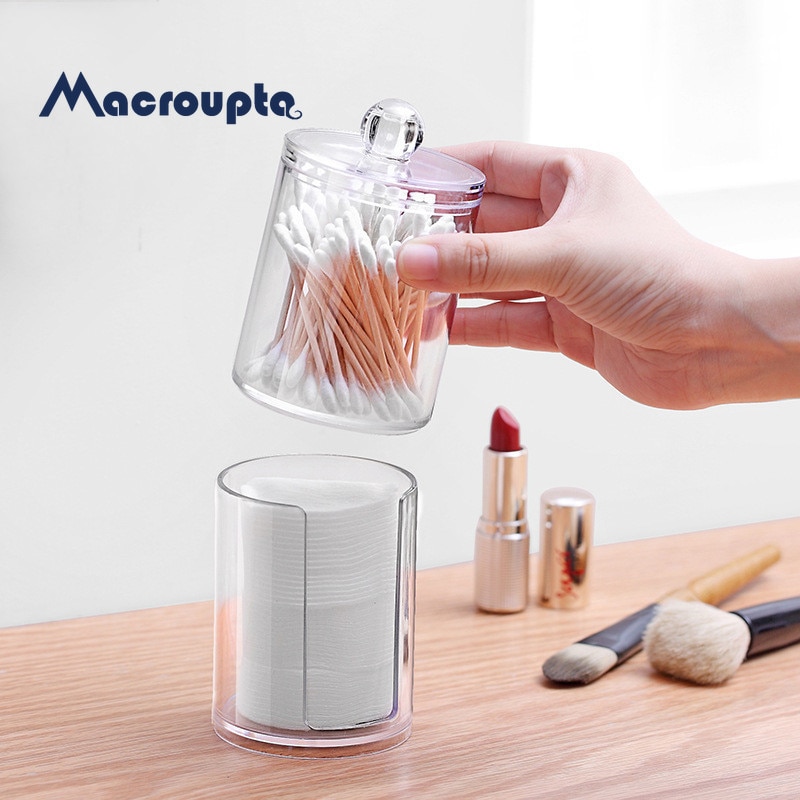 Acrylic Round Qtip Container Cosmetic Makeup Cotton Multifunctional Pad Organizer Jewelry Storage Box Holder and Candy Jars