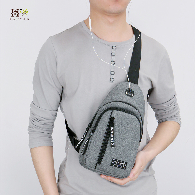 Brystveske herre messenger bag canvas skulder bag hodetelefon hull messenger bag skole kort reiseveske