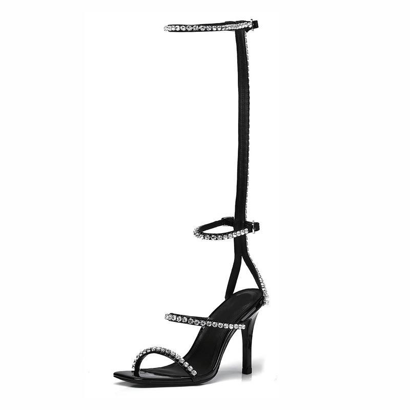 Talon haut tube long sandale fée talon mince chaussure romaine web célébrité eau perceuse tube haut à lacets orteil haut talon femme
