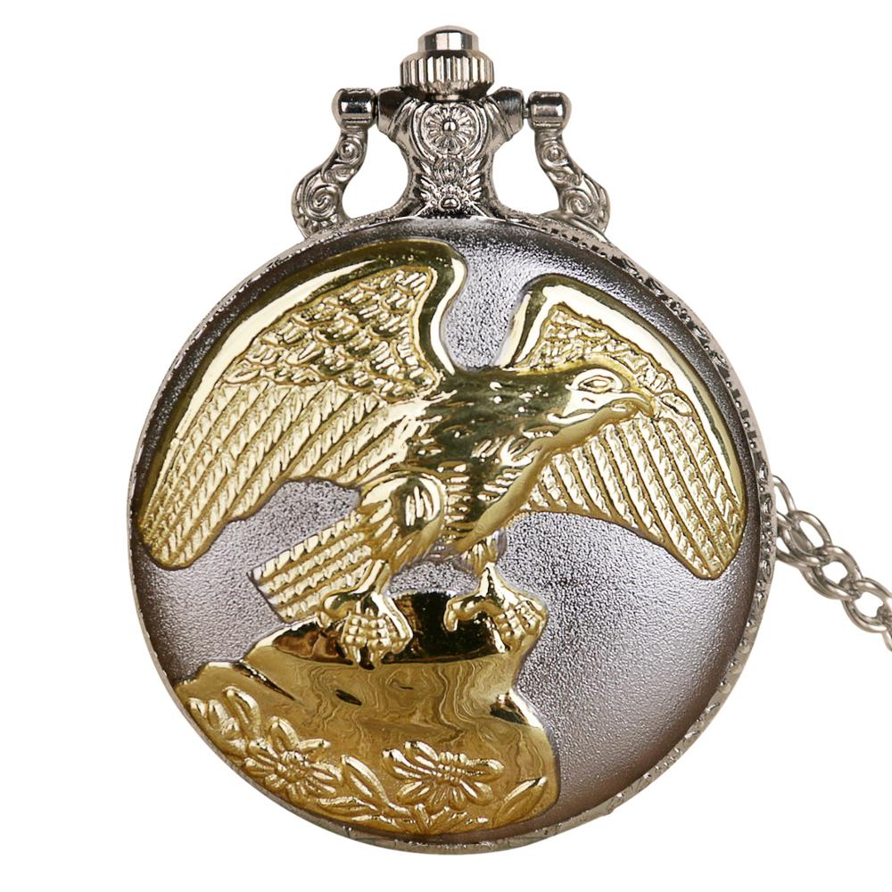 Invincible Eagle Vintage Quartz Pocket Watch Necklace Pendant Womens Mens Fob Watch