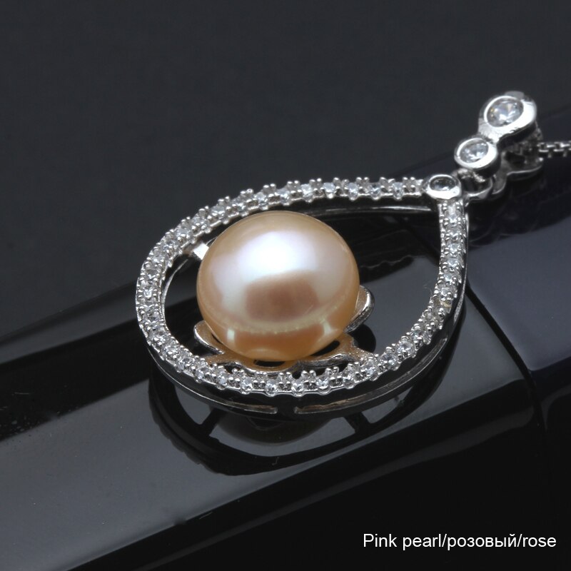 Stijl Mode 925 Zilveren Hanger Ketting Met 9-10Mm Echte Zoetwater Parel: pink pearl