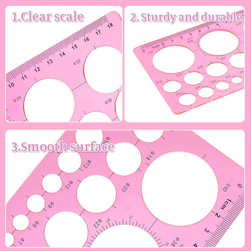 Rectangular circular hole ruler template plastic ruler Quilting tool Geometric template Drawing set for learning office