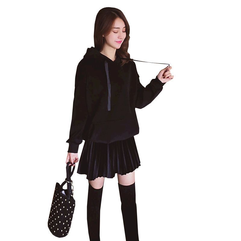 Mode Hoodies Sets Vrouwen Oversized Herfst Winter College Stijl Korte Rok Past Plus Fluwelen Dikke Hoodie Rok Tweedelige set
