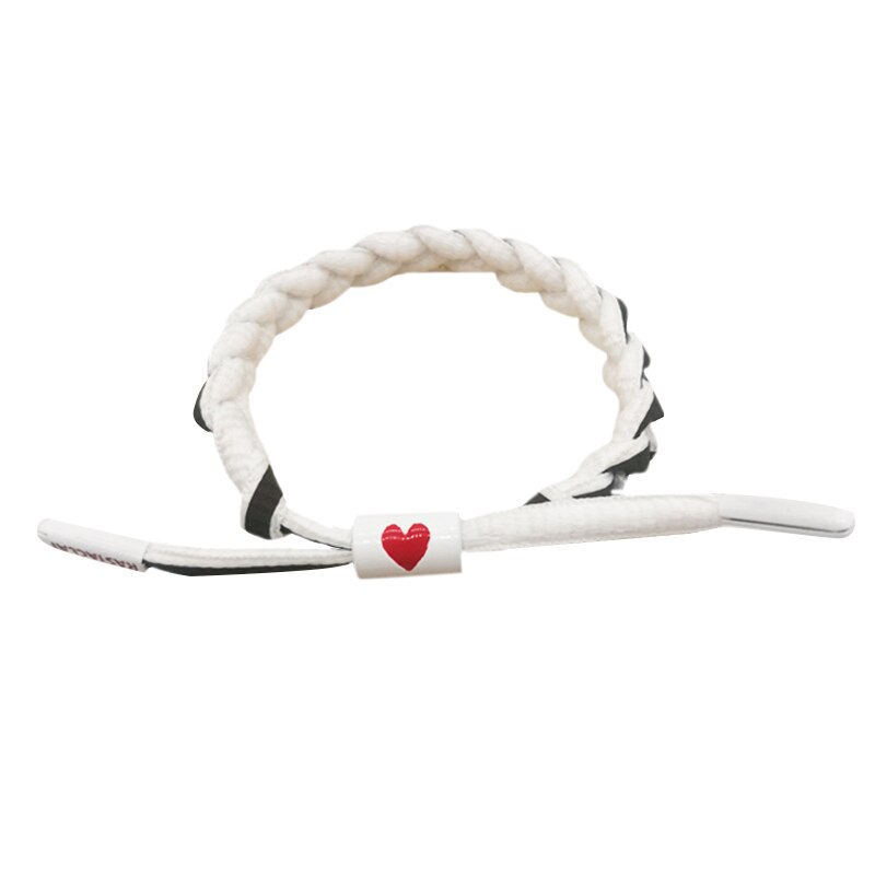 Holographic Baby Lion Reflective Peach Heart Bracelet Couple Black and White Bracelets Shoelace Knitting Hand-Woven: Heart White