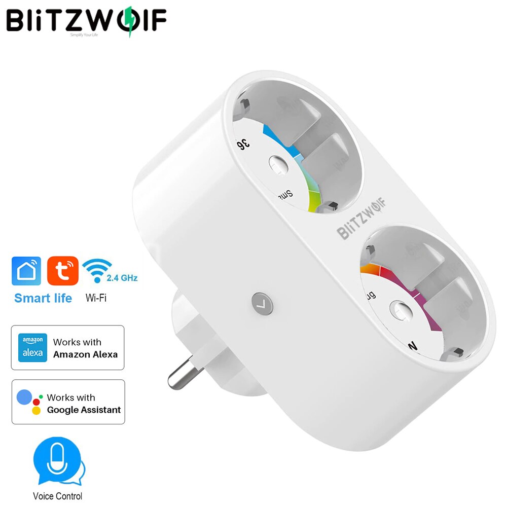 Blitzwolf BW-SHP7 16A 2 In 1 Dual Eu Plug Smart Wifi Socket Schakelaar Afstandsbediening Schakelaar Timer Werken Met Google assistent/Alexa