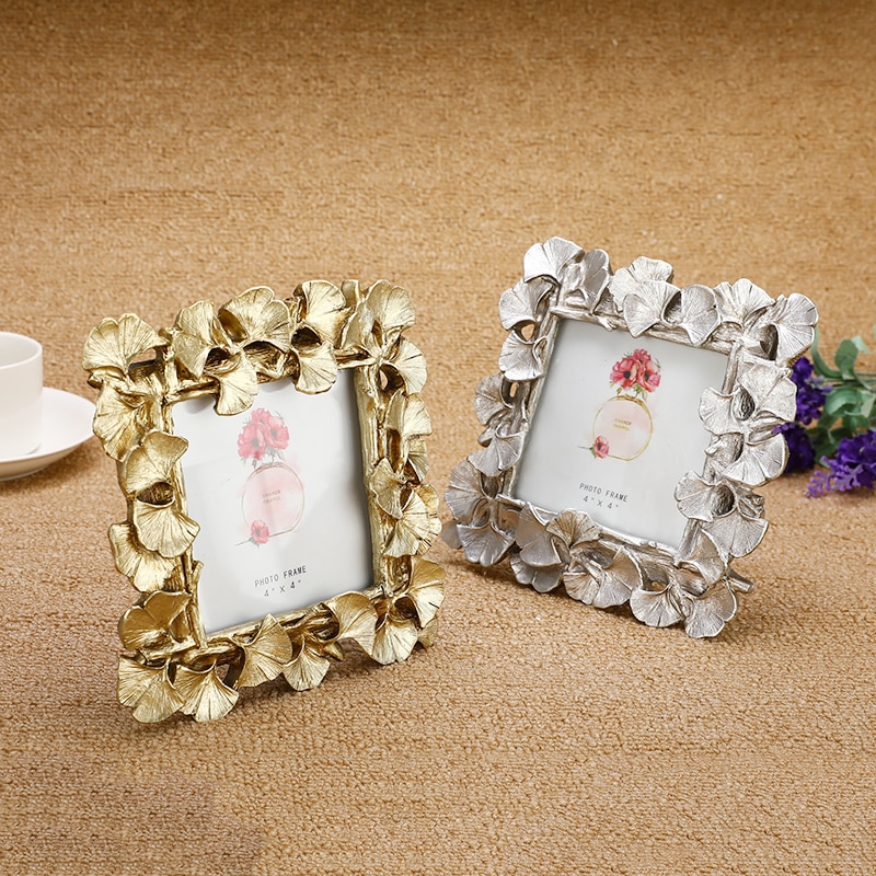 Europæisk vintage gylden sølv ginkgo blad fotoramme harpiks ramme bryllup par billedramme boligindretning