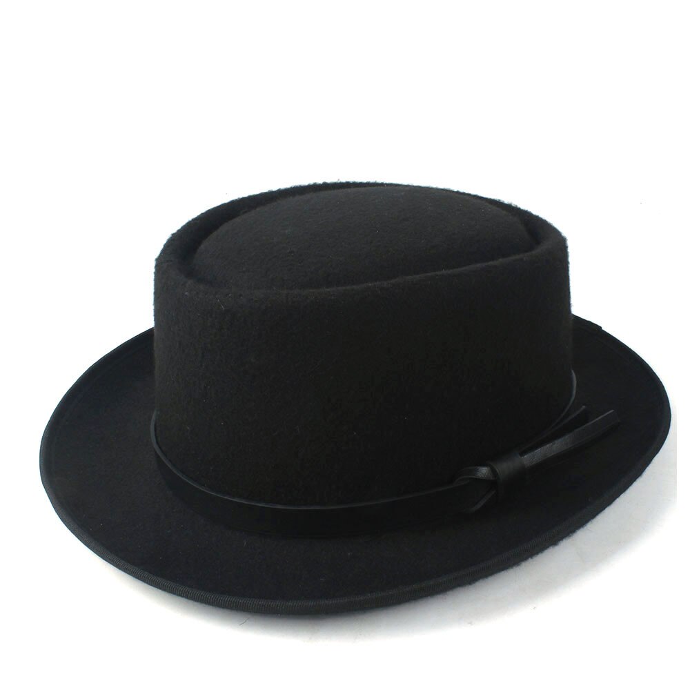 Mode vrouwen Fedora Hoed met Pork Pie Hoed voor Dame Kerk Wolvilt Hoed Kerk Trilby Tovenaar Platte Hoed maat 58cm