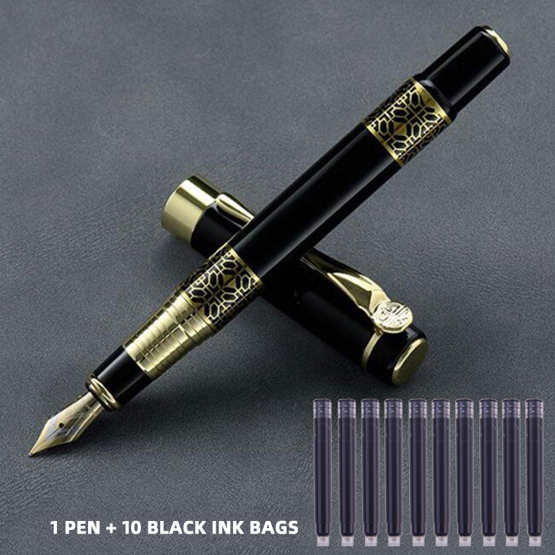 Caneta tinteiro de grão de madeira de metal material escolar canetas estudante para caneta esferográfica material de papelaria caneta tinteiro de alta qualidade: Azul