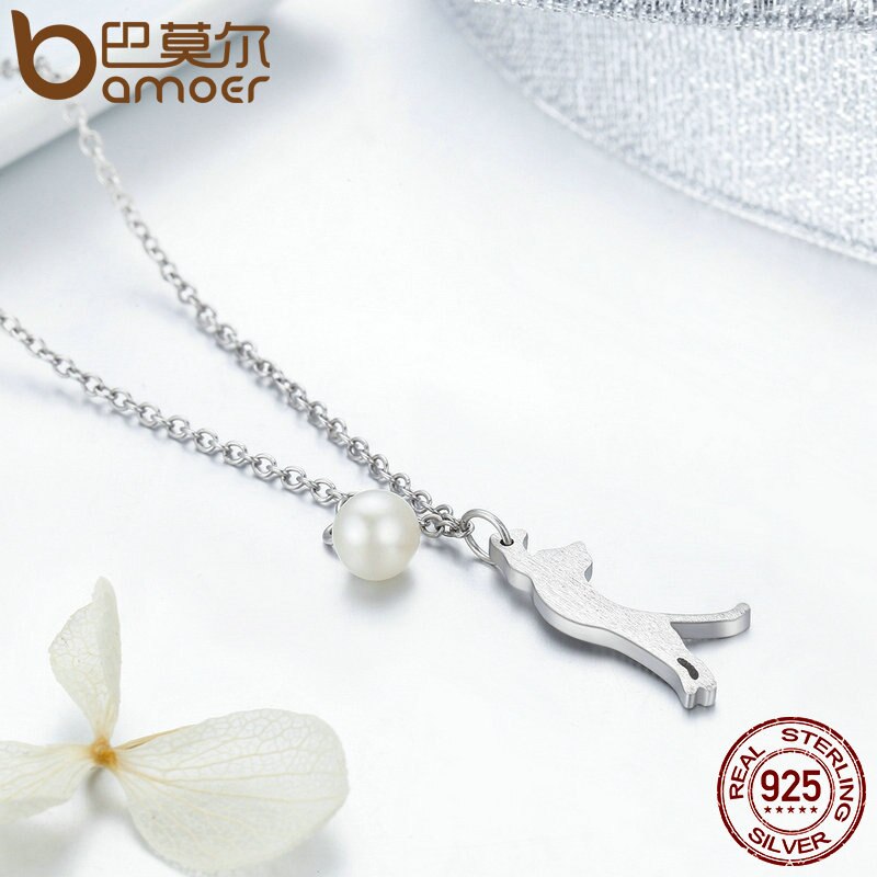 Bamoer populære ægte 100% 925 sterling sølv sød killing kat kvinder vedhæng halskæder sterling sølv smykker scn 175