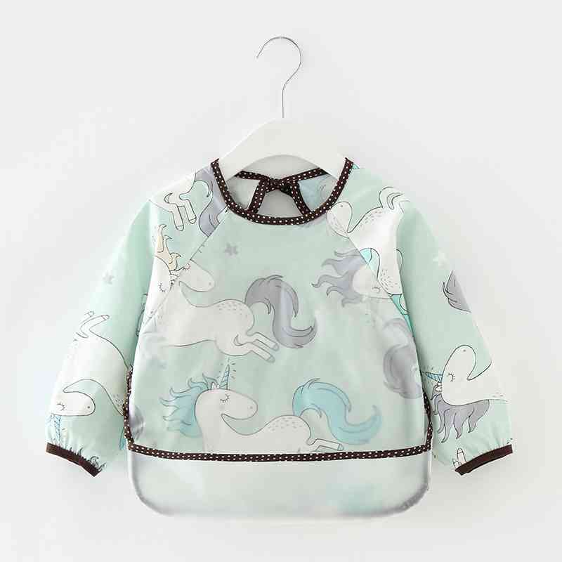 Cute Cartoon Baby Bibs Waterproof Infant Eating Bib with Pocket Children Drawing Long Sleeve Apron Kids Burp Cloth Baby Stuff: 0-2Y  green 6