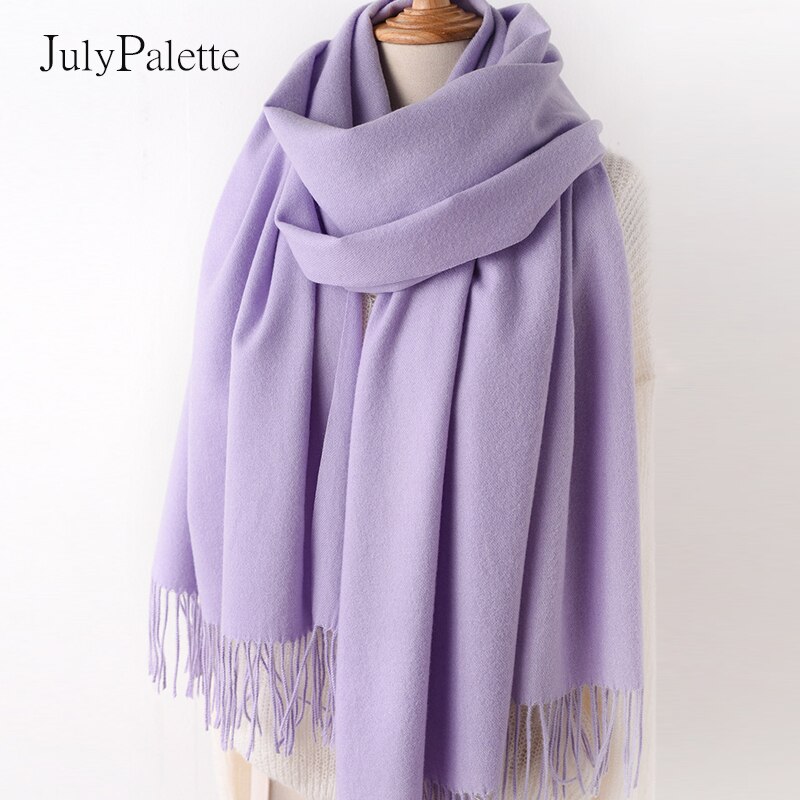 JulyPalette Solid Color Cashmere Scarf For Women Autumn Tassel Lady Long Shawls Pashmina Scarf Winter Warm Thicken Wool Scarves