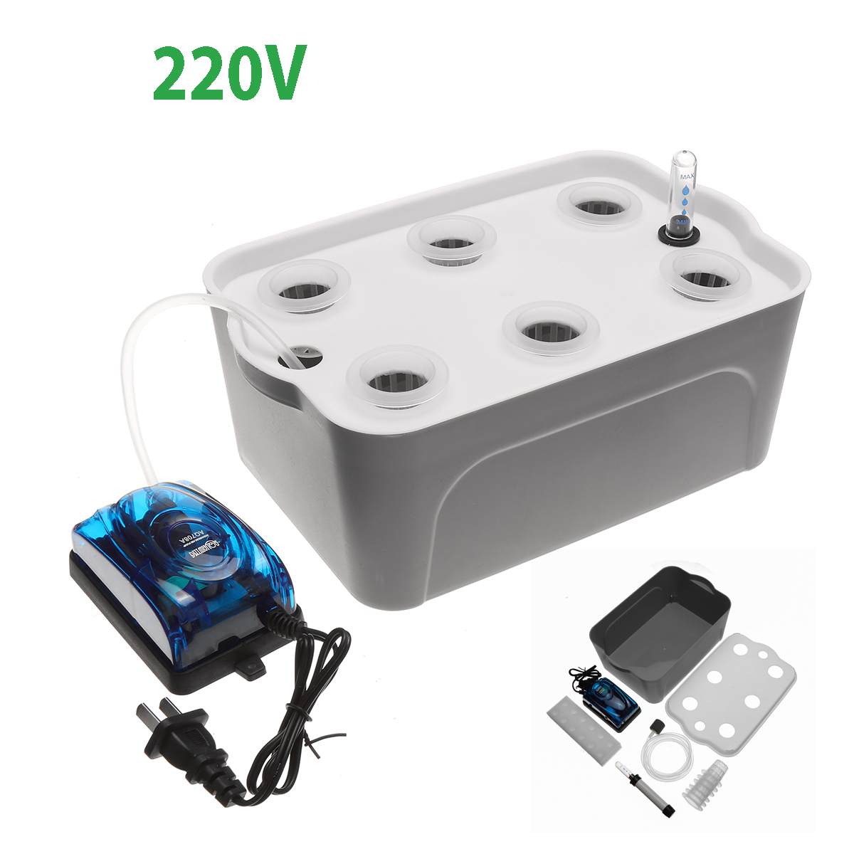 Solar power Hydroponic System Garden Plant Vegetable Pots Soilless Seedling Planters 6 Holes Growing Box Equipment Nursery Pots: White