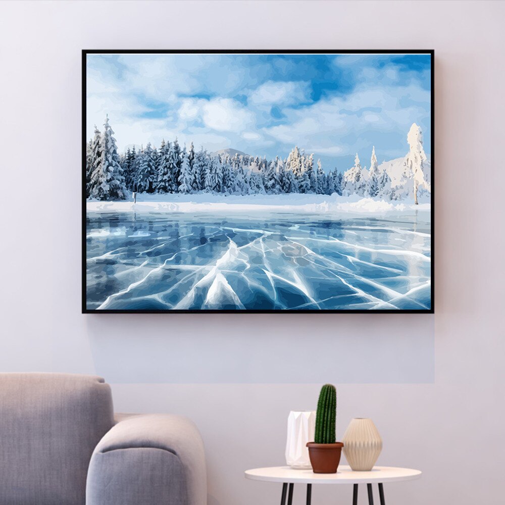 HUACAN Painting By Number Winter Scenery Kits Drawing Canvas HandPainted Home Decor DIY Oil Pictures By Numbers Landscape