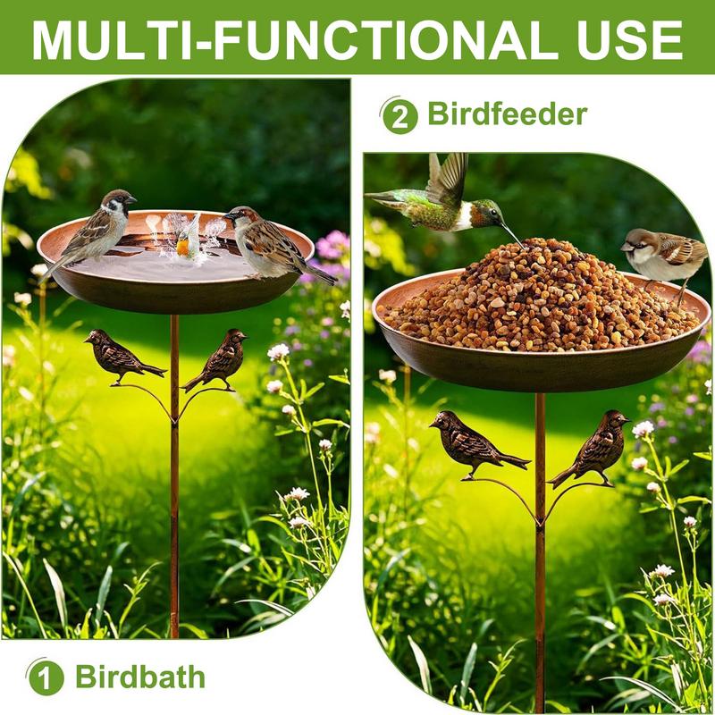 Vogelbecken für den Außenbereich, Metall-stehender Garten-Vogelbad-Schüssel, Metall-Vogelbad-Futterspender, rostfrei, 32 Zoll hoch, für Garten, Terrasse, Hof