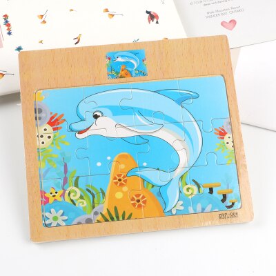 Wooden animal jigsaw baby puzzle children puzzles 3d baby enlightenment early educational toys funny game for kids toddler baby: Dolphin