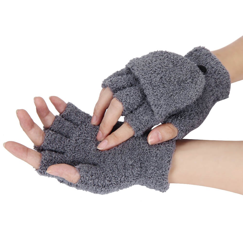 Winter Warm Verdikking Wollen Handschoenen Gebreide Flip Vingerloze Flexibele Blootgesteld Vinger Dikke Handschoenen Wanten Mannen Vrouwen Handschoen: Gray