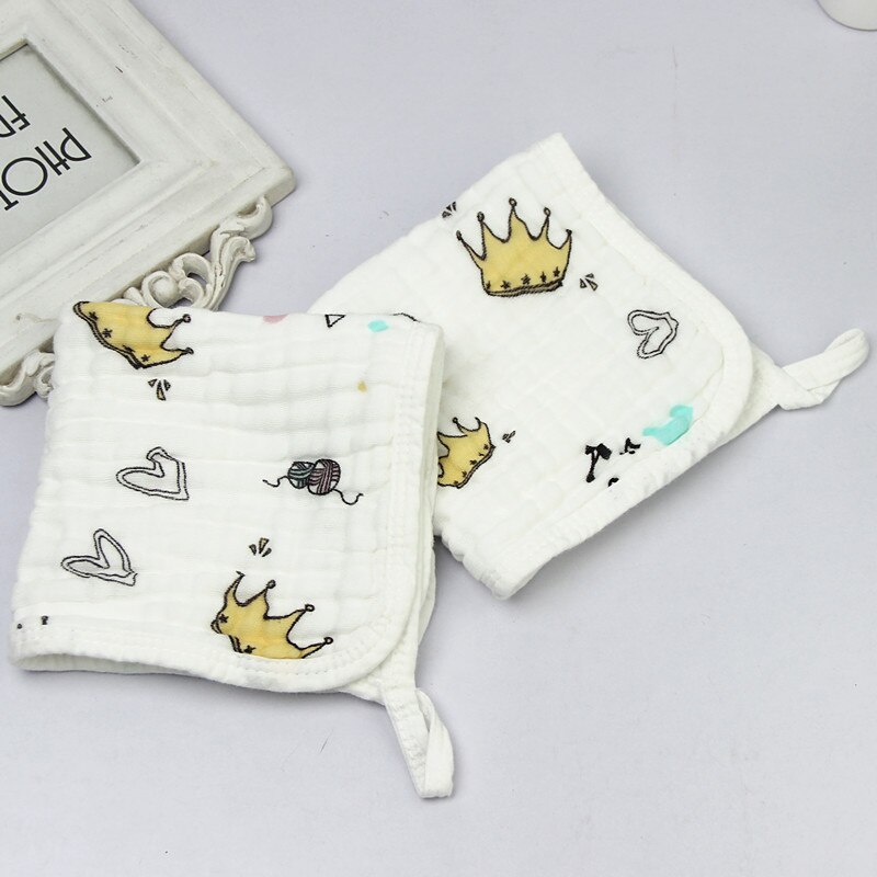 Toalla cuadrada para bebé, 6 capas de gasa, estampado de dibujos animados, Linda temperatura, lavado, arrugas, toallas faciales para Saliva, para bebé, borde, hebilla colgante