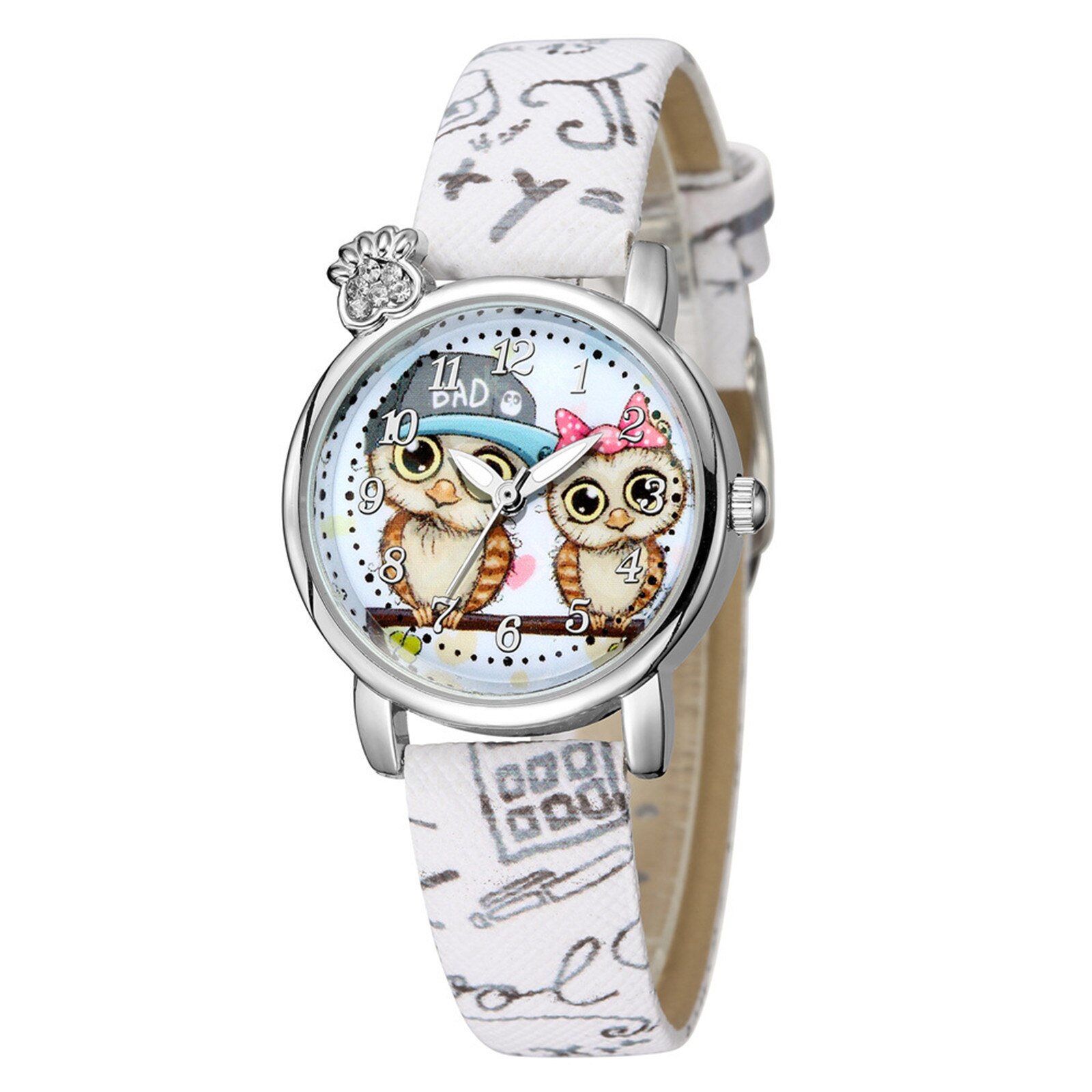 Reloj para niños con estampado de búho y dibujos animados, correa de malla para niños, varios estilos, reloj de goma, de Navidad: White 