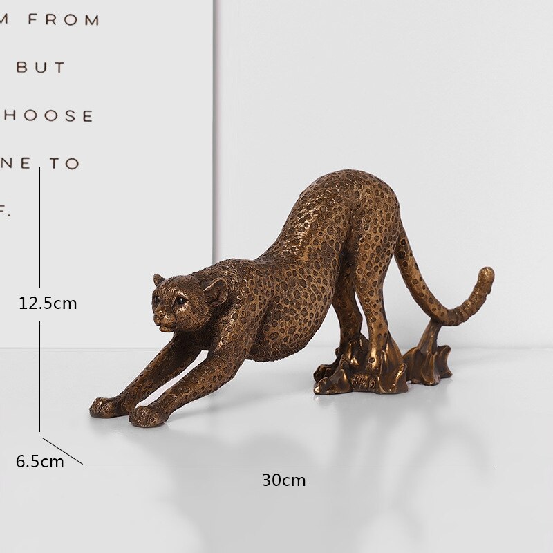 Afrikaanse Luipaard Hars Standbeeld Moderne Home Decor Sculptuur Dier Model Desktop Ornamenten Panther Standbeeld Wijn Kast Decor: Brown-Height 12.5cm