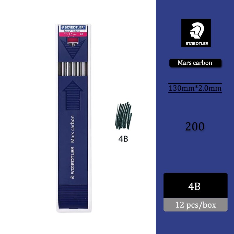 12 stk/æske tysk staedtler 200 teknik tegning automatisk blyant ledning 2mm ledning 4b-2h rød og blå: 4b