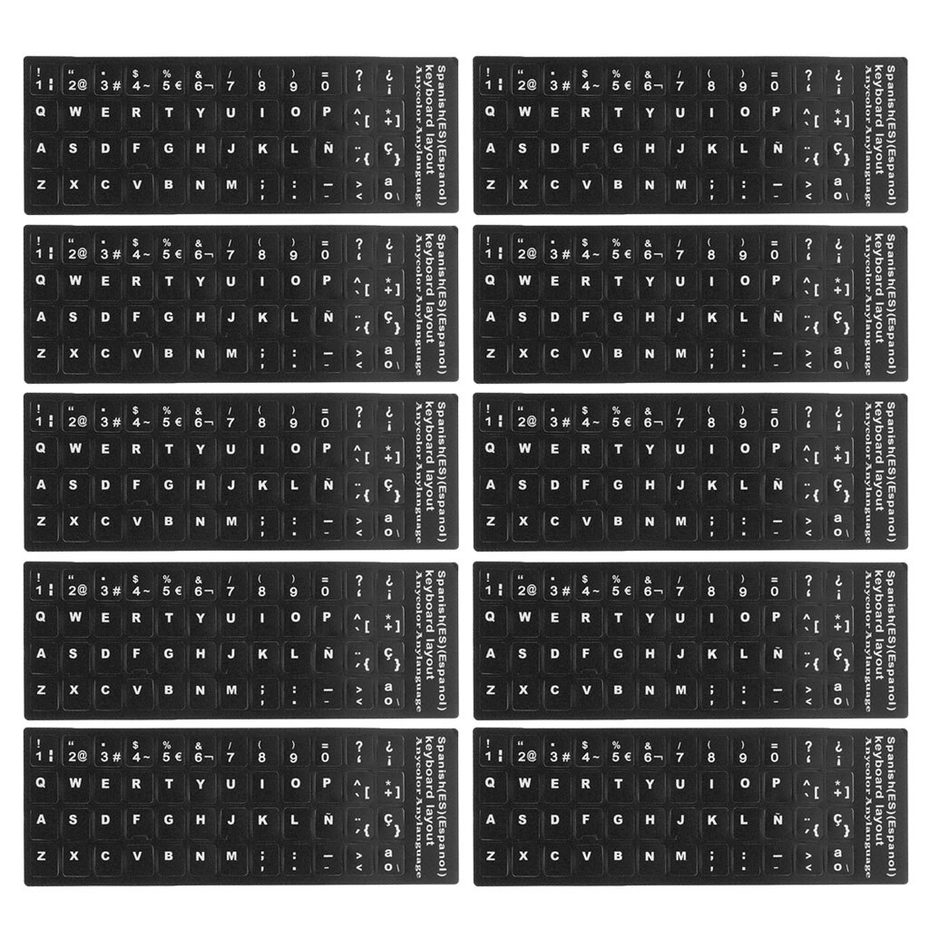 10x Spanish Keyboard Stickers Protective Cover with White Letters For Laptop