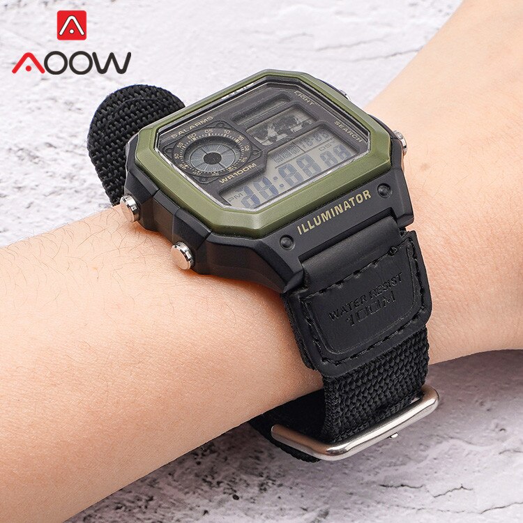Correa de cuero de nailon para reloj Casio, correa de repuesto de lona de 18mm, hebilla de acero inoxidable para AE-1200WH, AQ-S810W, MRW-200