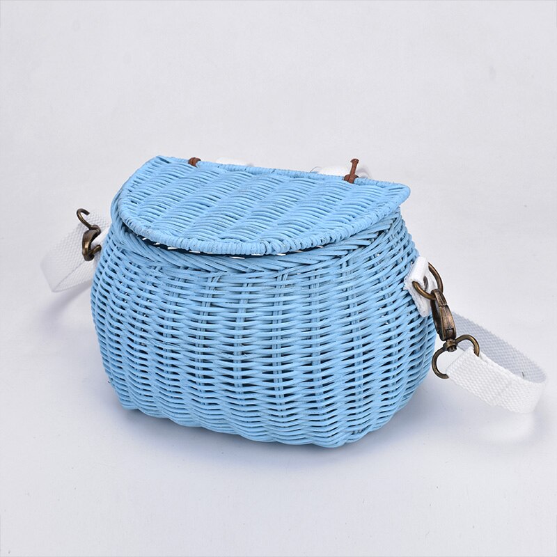 6 couleurs enfants adultes rotin wintage plage paille sac femmes épaule messager bambou panier sac: blue / S