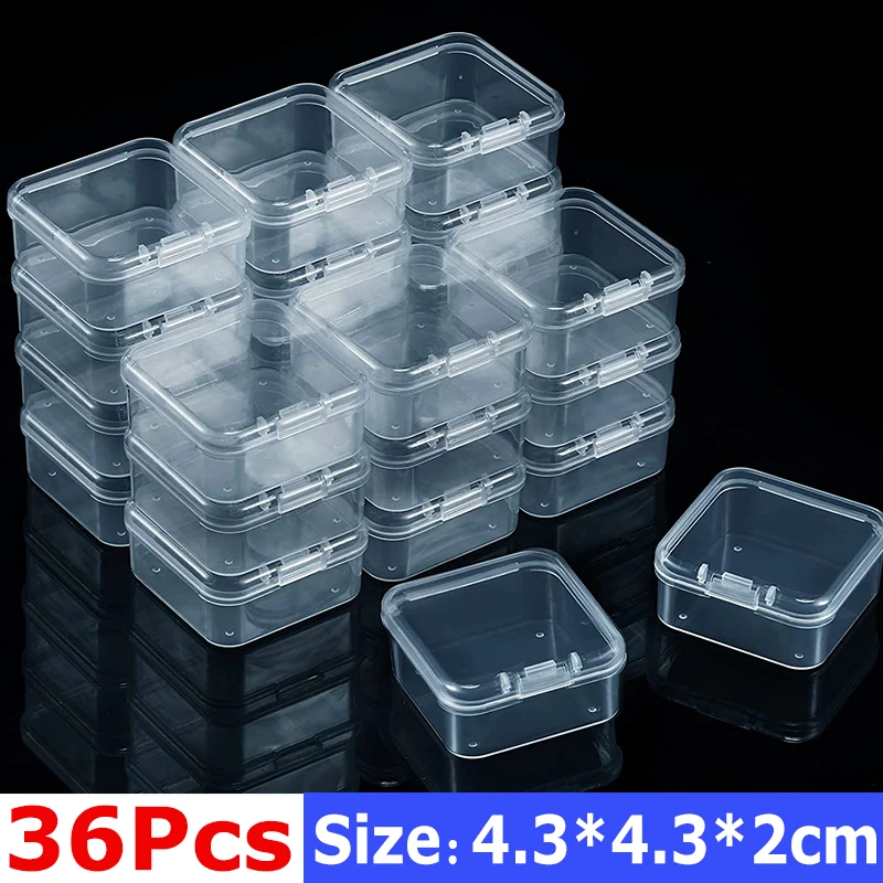 48 Packs Clear Small Plastic Containers Transparent Storage Box with Hinged Lid for Items Crafts Jewelry Package Clear Cases: GRAY