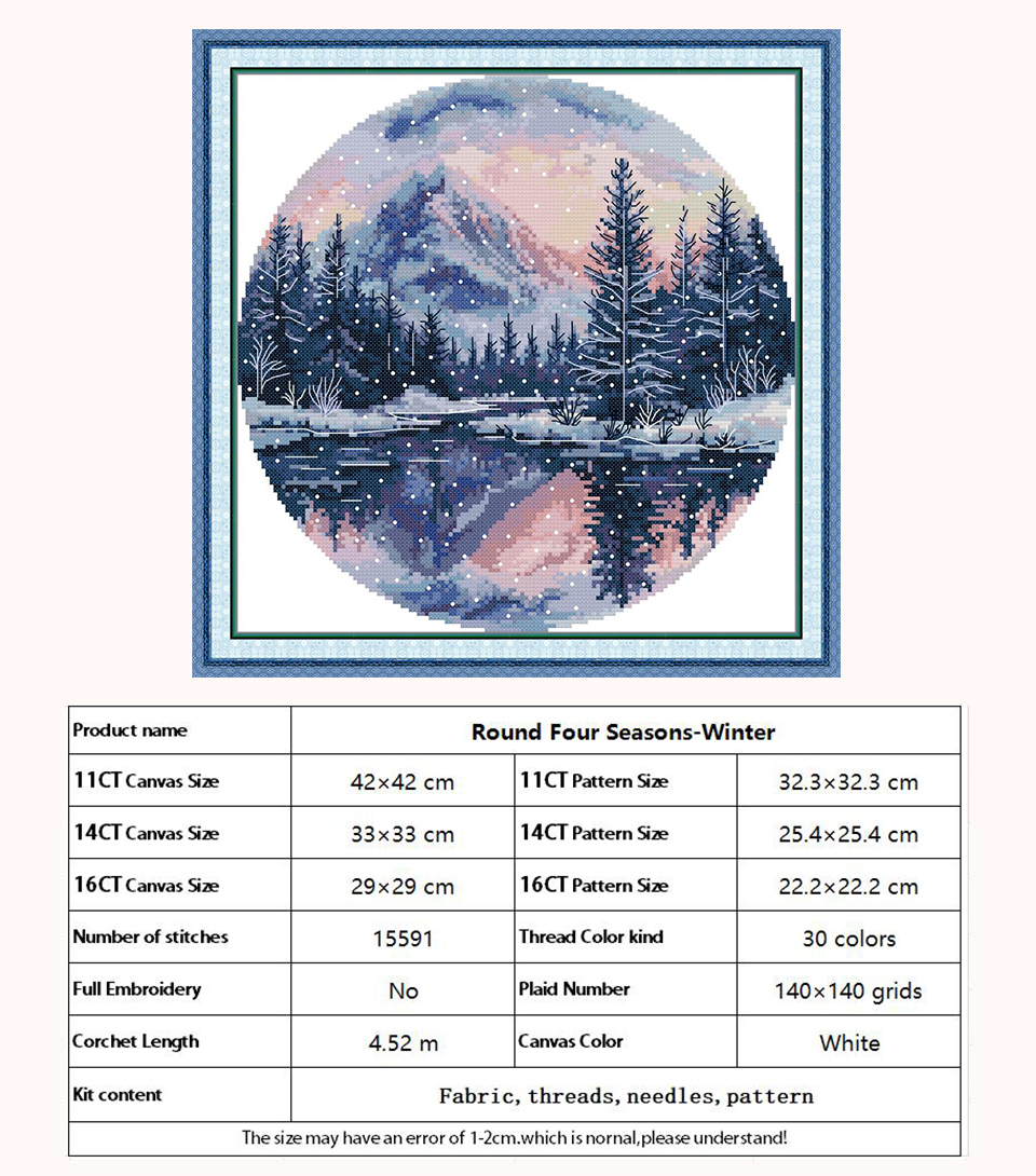 Four seasons pattern counted cross stitch kit diy 11ct 14ct 16ct stamped dmc cross stitch kit embroidery handicrafts: Burgundy red / 18ct